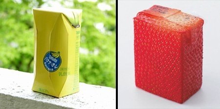 此款深泽直人设计的果汁包装相当一目了然的设计,使用水果本体的形象